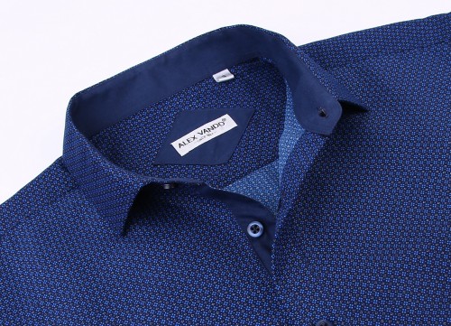 Men's Microfiber Casual Printed Short Sleeve Dress Shirts Navy