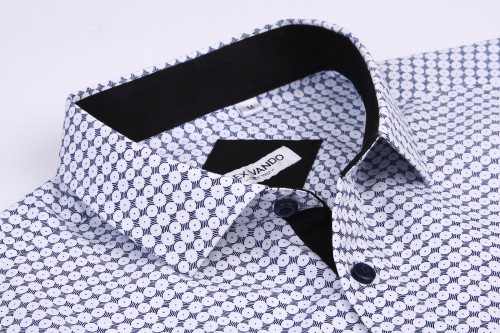 Men's Microfiber Casual Printed Short Sleeve Dress Shirts White Atom