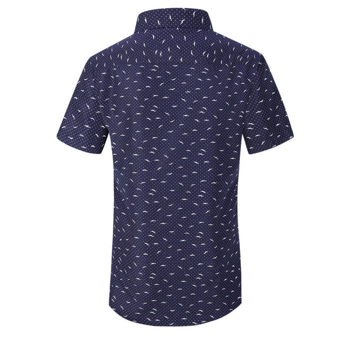 Men's Microfiber Lifestyle Printed Short Sleeve Dress Shirts Navy Seagull