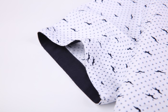 Men's Microfiber Lifestyle Printed Short Sleeve Dress Shirts White Seagull