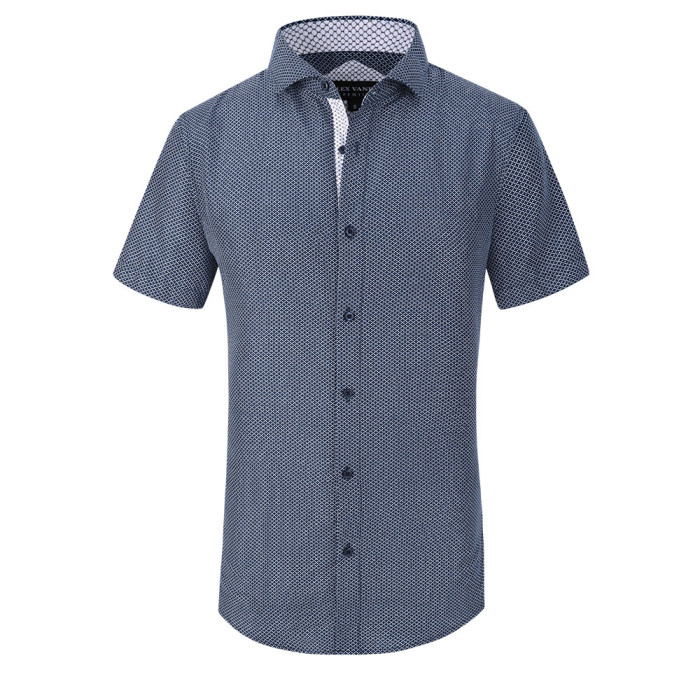 Men's Microfiber Casual Printed Short Sleeve Dress Shirts Cyan Diagonal Cross