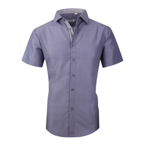 Men's Microfiber Casual Printed Short Sleeve Dress Shirts Grey Star
