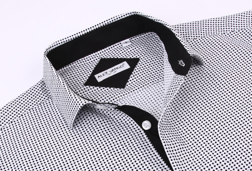 Men's Microfiber Casual Printed Short Sleeve Dress Shirts White Matrix
