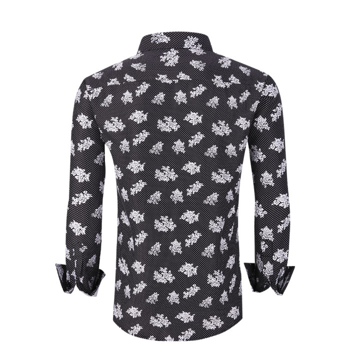 Men's Microfiber Lifestyle Printed Long Sleeve Dress Shirts Black Flower Point