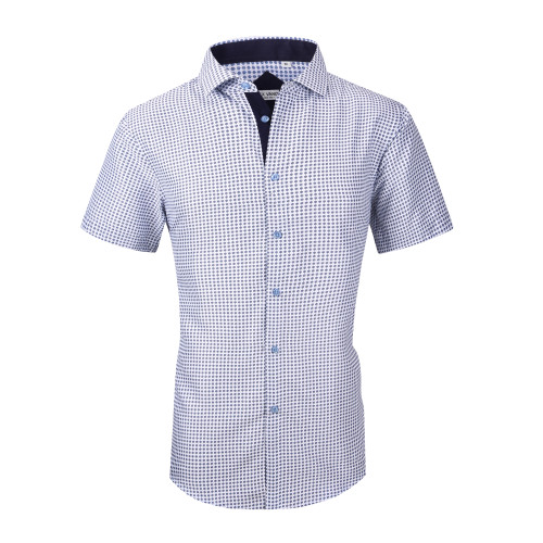 Men's Microfiber Casual Printed Short Sleeve Dress Shirts White Flower