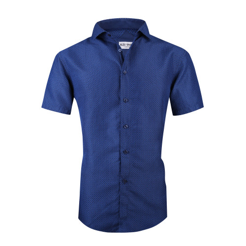 Men's Microfiber Casual Printed Short Sleeve Dress Shirts Navy
