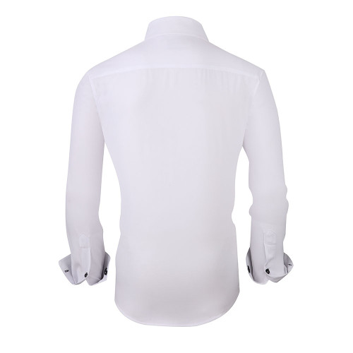 Mens Poli Spandex Casual Regular Fit Long Sleeve Dress Shirts White