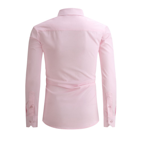 Mens Poli Spandex Casual Regular Fit Long Sleeve Dress Shirts Pink