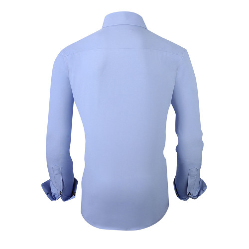 Mens Poli Spandex Casual Regular Fit Long Sleeve Dress Shirts Blue