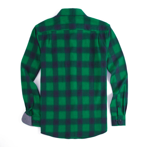 Mens Plaid Flannel Casual Long Sleeve Dress Shirts Navy/Green