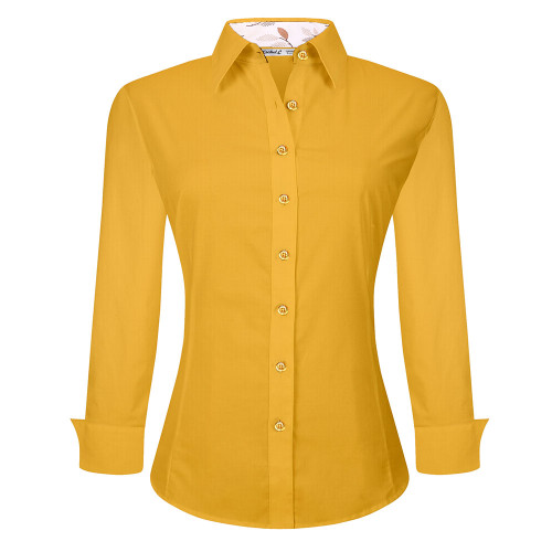 Womens Long Sleeve Cotton Stretch Work Shirt Yellow
