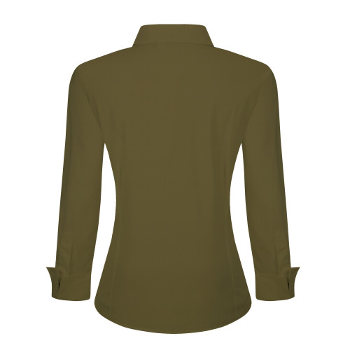 Womens Long Sleeve Cotton Stretch Work Shirt Olive
