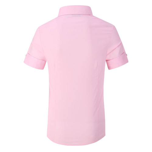 Womens Short Sleeve Cotton Stretch Work Shirt Pink