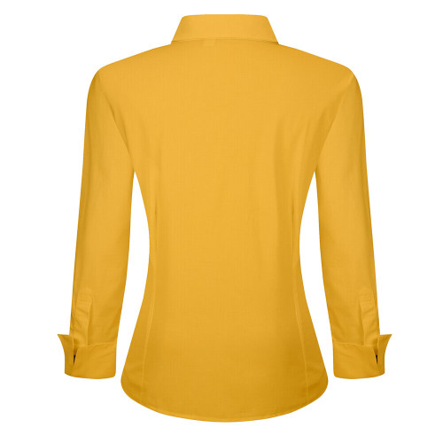 Womens Long Sleeve Cotton Stretch Work Shirt Yellow