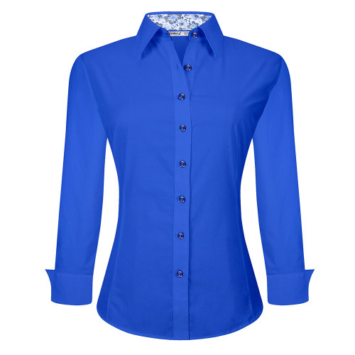 Womens Long Sleeve Cotton Stretch Work Shirt Royal Blue