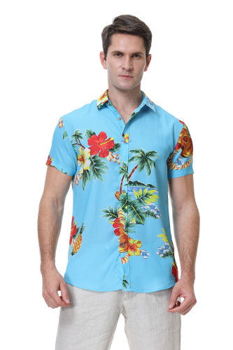 Men's Hawaiian Shirts Short Sleeve Aloha Beach Shirt Blue Violin