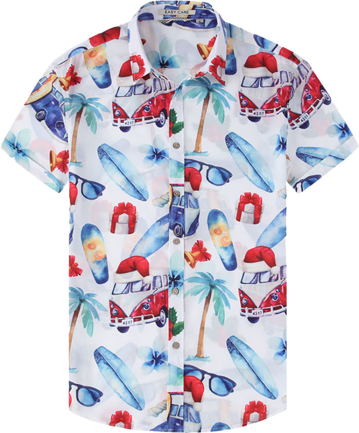 Men's Hawaiian Shirts Short Sleeve Aloha Beach Shirt White Santa