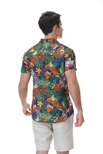 Men's Hawaiian Shirts Short Sleeve Aloha Beach Shirt Navy Leaf