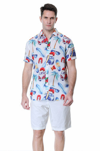 Men's Hawaiian Shirts Short Sleeve Aloha Beach Shirt White Santa