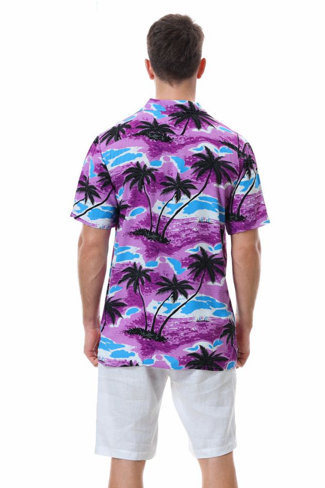Men's Hawaiian Shirts Short Sleeve Aloha Beach Shirt Purple Coconut