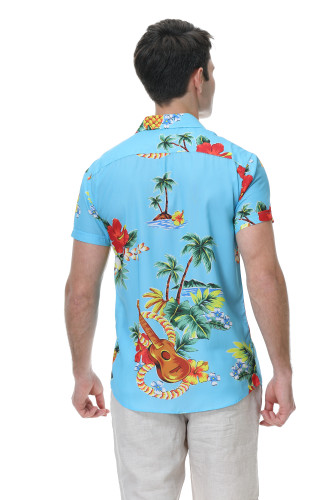 Men's Hawaiian Shirts Short Sleeve Aloha Beach Shirt Blue Violin