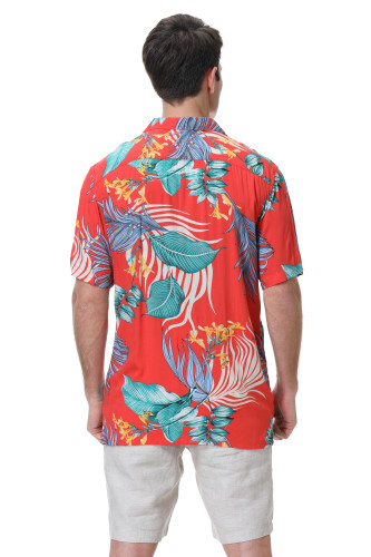Men's Hawaiian Shirts Short Sleeve Aloha Beach Shirt Orange Leaf