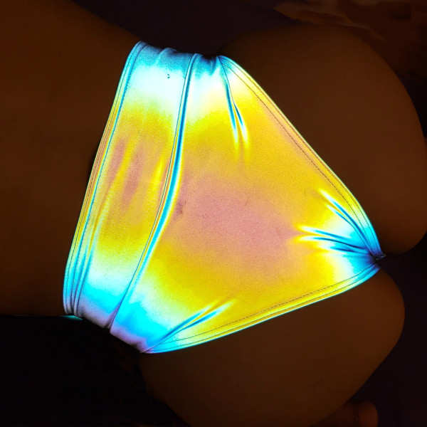 US$ 45.00 - Iridescent Holographic Rainbow Reflective Clothing Rave Pole Dance wear Booty Shorts 
