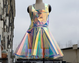 Handmade Custom Plus Size Holographic Vinyl Overall  Dress Rave Music Festival PVC Plastic Fantastic Dress Skater Circle Dress