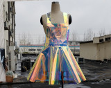 Handmade Custom Plus Size Holographic Vinyl Overall  Dress Rave Music Festival PVC Plastic Fantastic Dress Skater Circle Dress