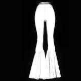 Reflective High Waist Bell Bottom Flares Leggings Yoga Pants Clothing