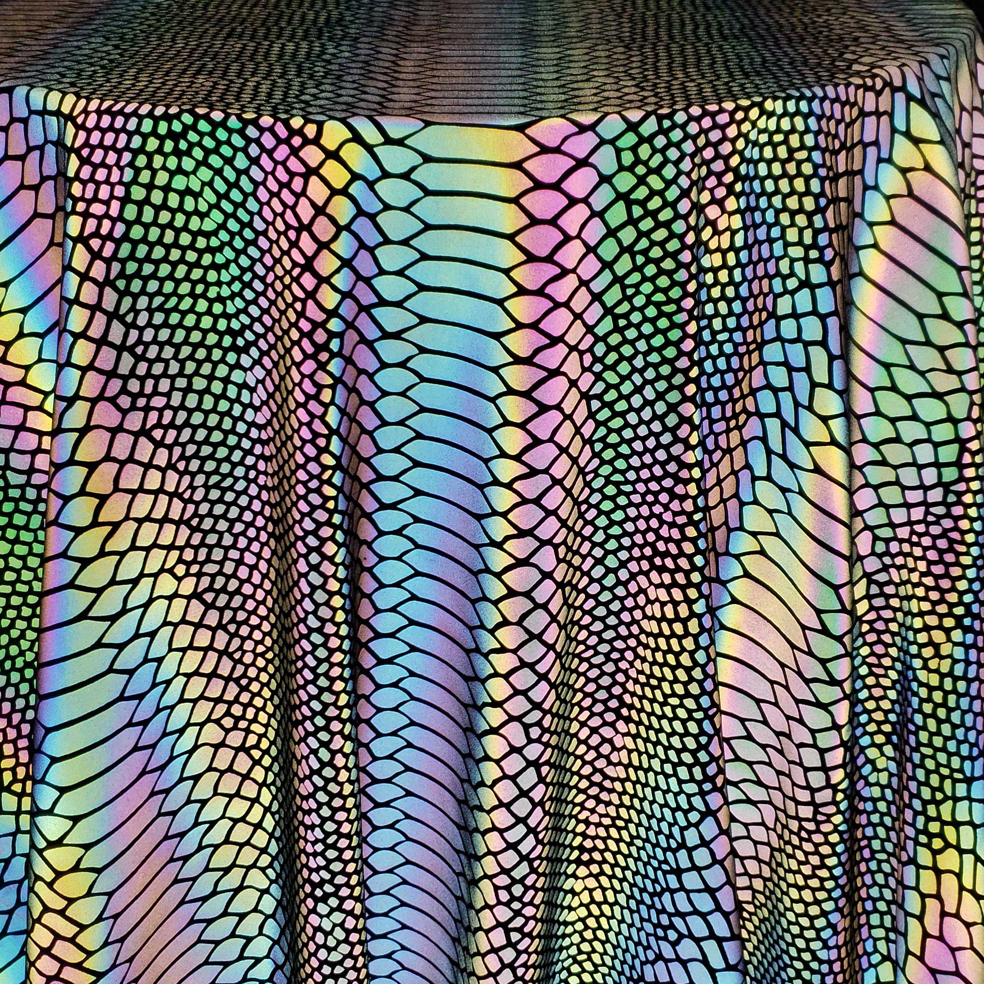 US$ 20.00 - 4-Way Stretch Rainbow Reflective Snakeskin Fabric