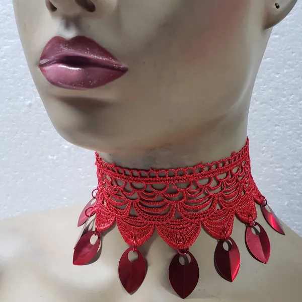 Valentine's Day Jewelry Gifts,Christmas necklace,Red Lace Choker,Scale Choker,Christmas Jewelry Charms