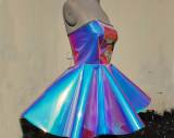 Handmade Custom Blue Homecoming Dress,Vinyl Prom Dress,Cocktail Dress,Strapless Short Party Dress,Iridescent Circle Dress,Vinyl Bridesmaid Dress