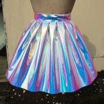 Handmade Custom Holographic Iridescent Vinyl PVC Pleasted Ball Skirt Plus Size Circle Skirt