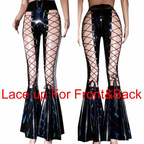 Black Poly Spandex Back Lace-Up Leggings gothic corset pants plus