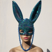 Holographic Burning Man Stud  Bunny Couture Mask Gogo Dancer Costume Festival Rave Outfits Gear Halloween Masquerade