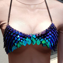 Handmade Burning Man Rave Holographic Green Scalemail armour Crop Top Scalemaille Bra Top