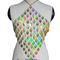 Handmade Burning Man Rave Holographic Gold  Crop Top  Halter Top