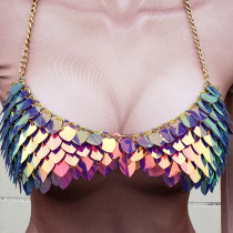 Handmade Burning Man Rave Holographic  Iridescent Scalemail armour Crop Top Scalemaille Bra Top