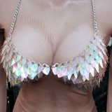 Handmade Burning Man Rave Holographic Iridescent Scalemail armour Crop Top Scalemaille Bra Top