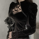 Gothic Clothing Retro Sexy Black Velvet Mini Dress  Long Sleeve Dresses Women