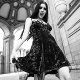 Sexy Velvet Dress Women Vintage Aesthetic Dark Gothic Punk Sexy Strapless Dress  Lace Trim Party Dress