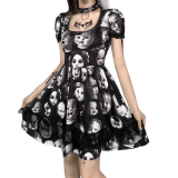 Halloween Contrast Color Short Sleeve Gothic Skull Ladies Dress Casual Dresses For Women