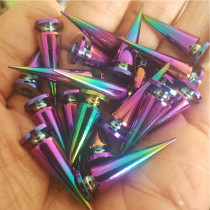 wholesale 50pcs Holographic Rainbow Cone Spikes Screwback Studs Rivets Iridescent Metal Tree Spikes Studs for Punk Style Clothing Accessories DIY Craft Decoration