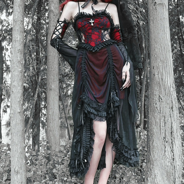 Red Black Lace Gothic 3 pieces Sets Dress