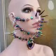Gothic Transparent PVC Spike Mask  Rave Choker Holographic O Ring Heart Collar