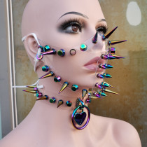Gothic Transparent PVC Spike Mask  Rave Choker Holographic O Ring Heart Collar