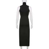 Gothic Tribal Print Turtleneck Side Slits Sleeveless Dress