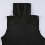 Gothic Tribal Print Turtleneck Side Slits Sleeveless Dress