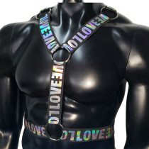 Holographic Love Elastic Men Harness,Gay outfit, LGBT pride, gay pride, men body harness, gay Harness, gay clubwear. Circuit Party Harness